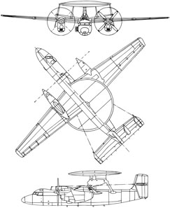 Plan 3 vues de l'E-2C Hawkeye. (©DR)