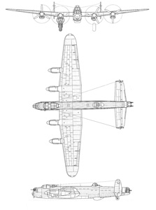 Plan 3 vues de l'Avro-683 Lancaster B I. (©French Fleet Air Arm)