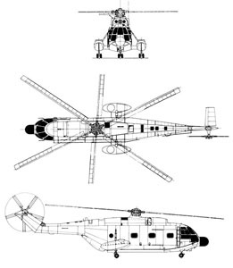 Plan 3 vues du SA.321G Super-Frelon. (©DR)