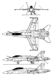 Plan 3 vues du F-18 (FN) Hornet. (©French Fleet Air Arm)