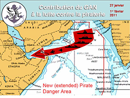 Carte de la contribution du GAN à la lutte contre la piraterie. (©Marine Nationale)