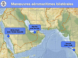 Carte de la participation du GAN à des manoeuvres aéromaritimes bilatérales. (©Marine Nationale)